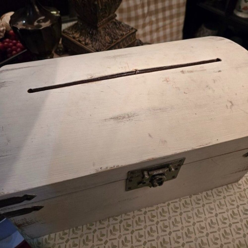 Distressed Chalk Painted Trunk With Slit In Top - Picture 4 of 4